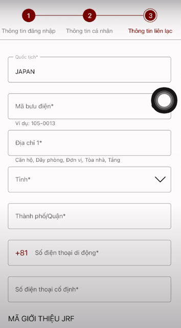 Nhập thông tin liên lạc