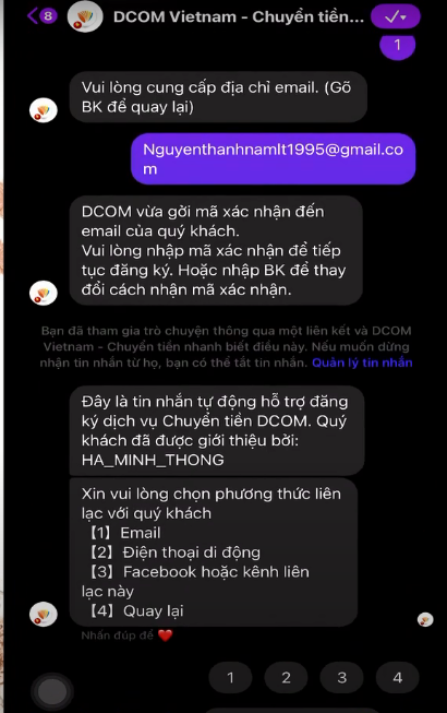 Chat trên Facebook để nhận thông tin tài khoản