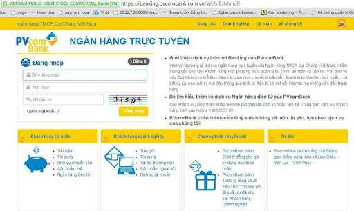 Đăng nhập vào Internet banking PVcombank