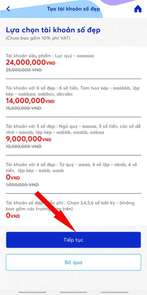 Giá tài khoản số đẹp MB