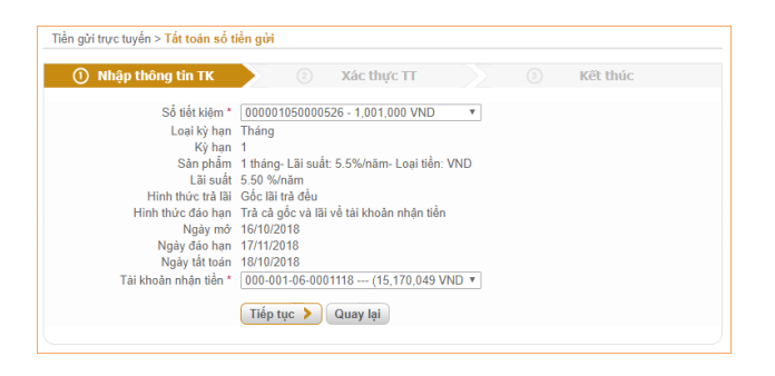 Cách tất toán sổ tiết kiệm online 