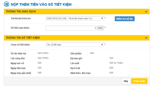 Nộp thêm tiền vào tài khoản