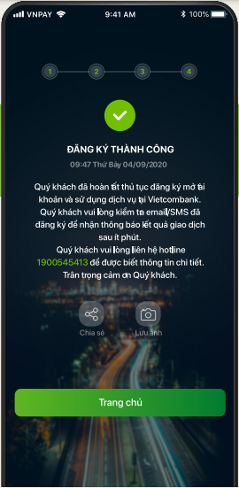 Hoàn tất giao dịch đăng ký