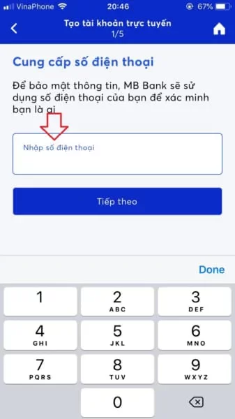Nhập số điện thoại theo yêu cầu