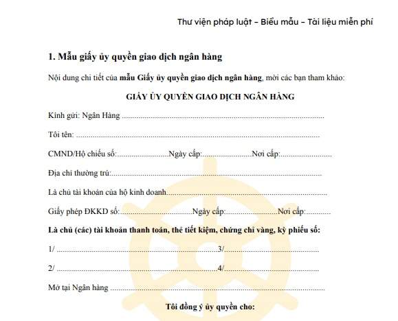 Mẫu giấy ủy quyền tại ngân hàng 