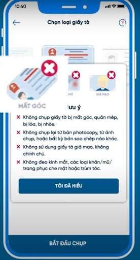 Chọn giấy tờ tùy thân để xác minh thông tin