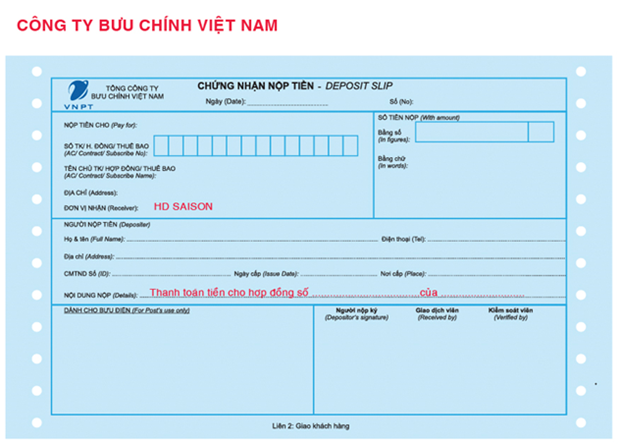 Phiếu chuyển tiền nhanh Paypost 