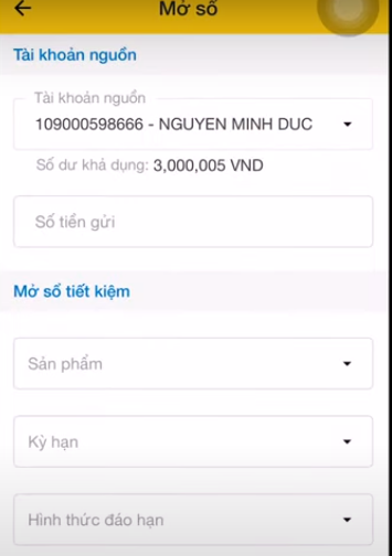 Điền thông tin sổ tiết kiệm