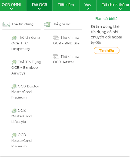 Chọn thẻ tín dụng muốn mở