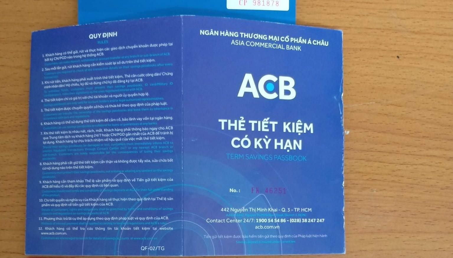 Tra cứu số dư sổ tiết kiêm ACB