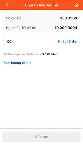 Chuyển tiền vào Túi Thần Tài