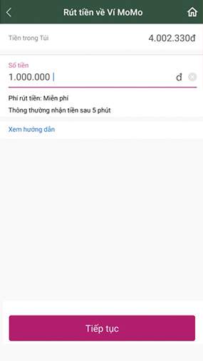 Nhập số tiền và thực hiện rút
