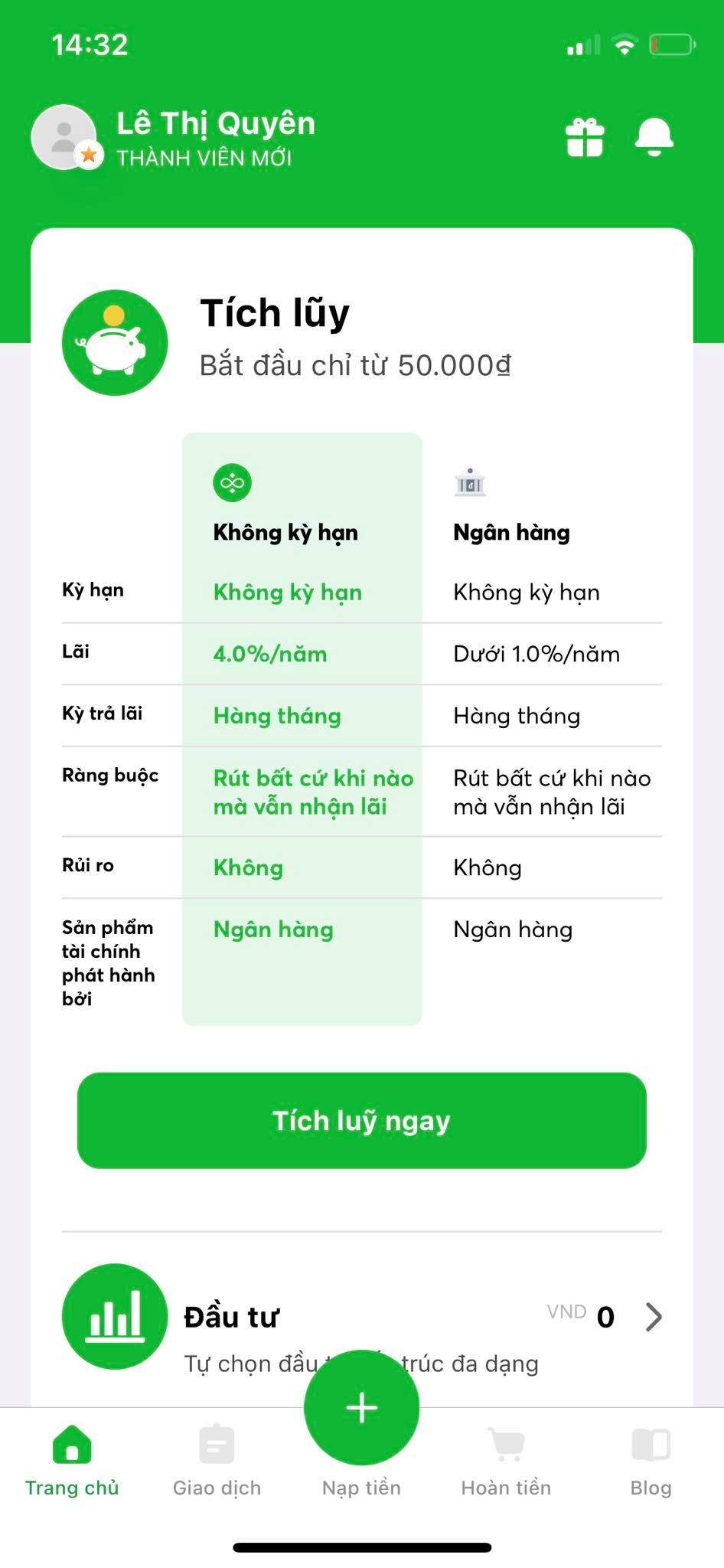 Giao diện của ứng dụng Finhay