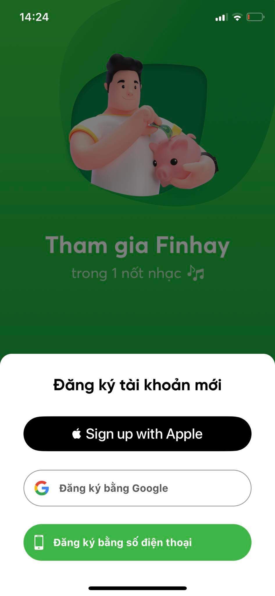 Đăng ký ứng dụng Finhay