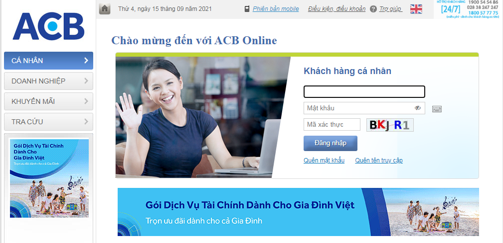 Đăng nhập vào website ACB để khóa thẻ tín dụng