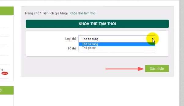 Chọn loại thẻ muốn khóa