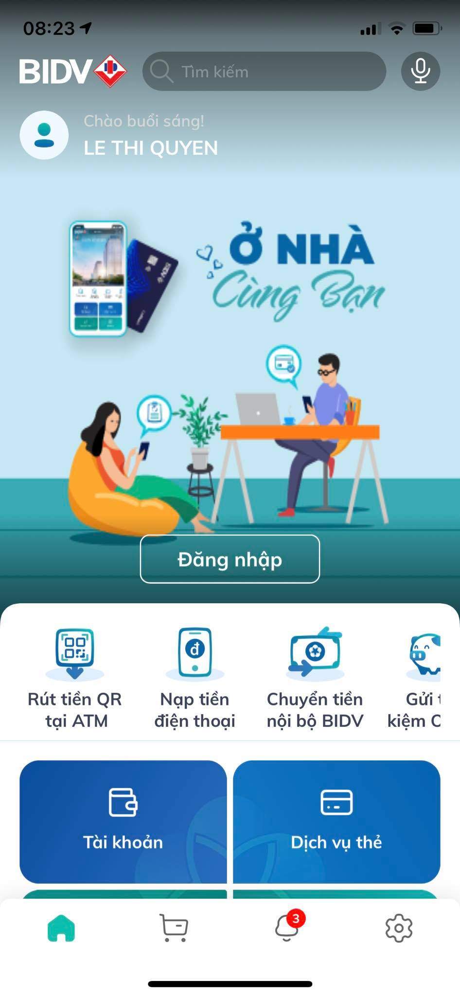 Đăng nhập vào ứng dụng Mobile Banking BIDV để khóa thẻ
