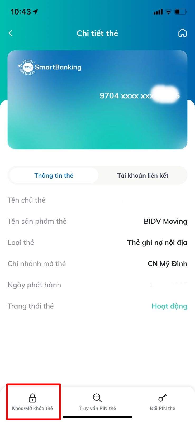Chọn tính năng khóa thẻ