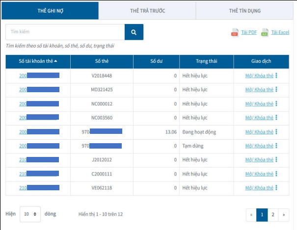 Thực hiện khóa thẻ ATM Eximbank 