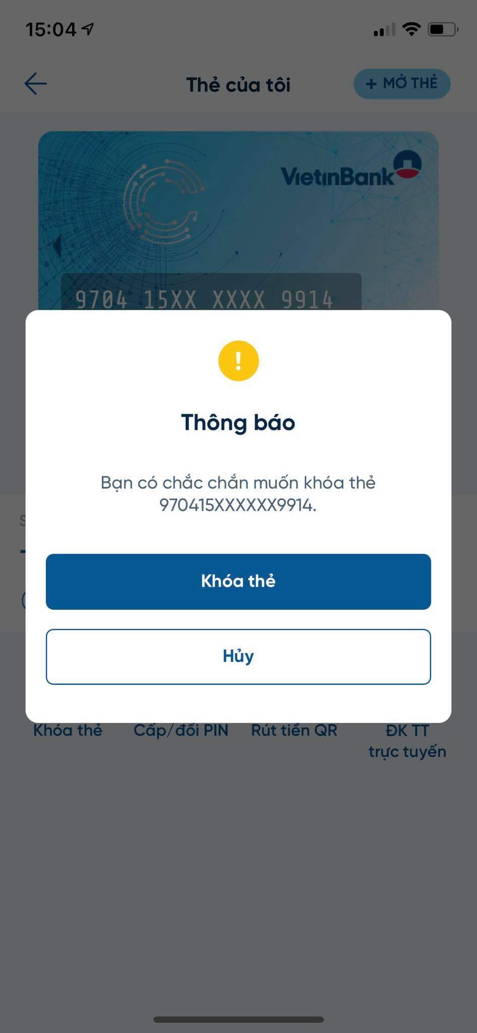 Hệ thống sẽ hỏi bạn có chắc khóa thẻ 