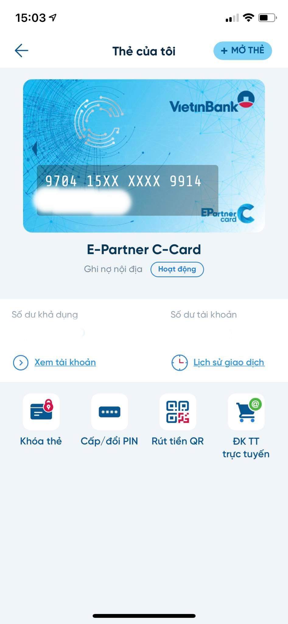 Nhấn khóa thể để giao dịch 