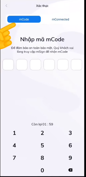 Nhập mã mCode để giao dịch 