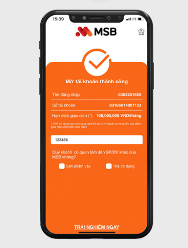 Mở tài khoản số đẹp MSB thành công