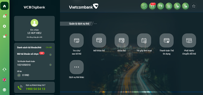 Khóa thẻ trên Internet Banking 
