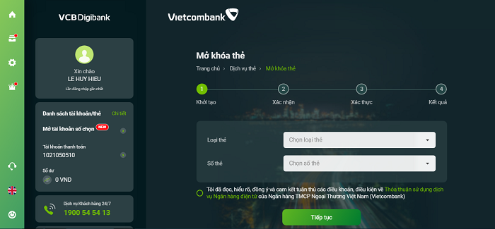 Chọn thẻ tín dụng và số thẻ