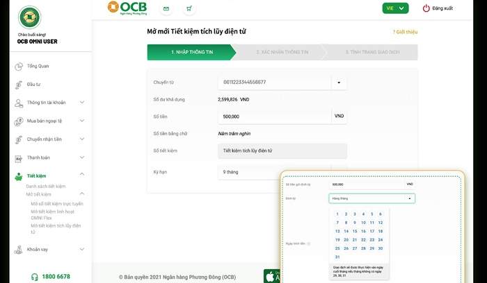 Nhập thông tin và lựa chọn kỳ hạn 