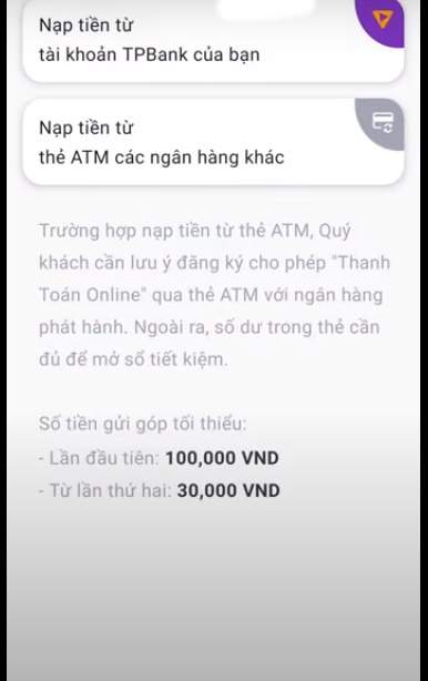 Nạp tiền vào tài khoản tiết kiệm