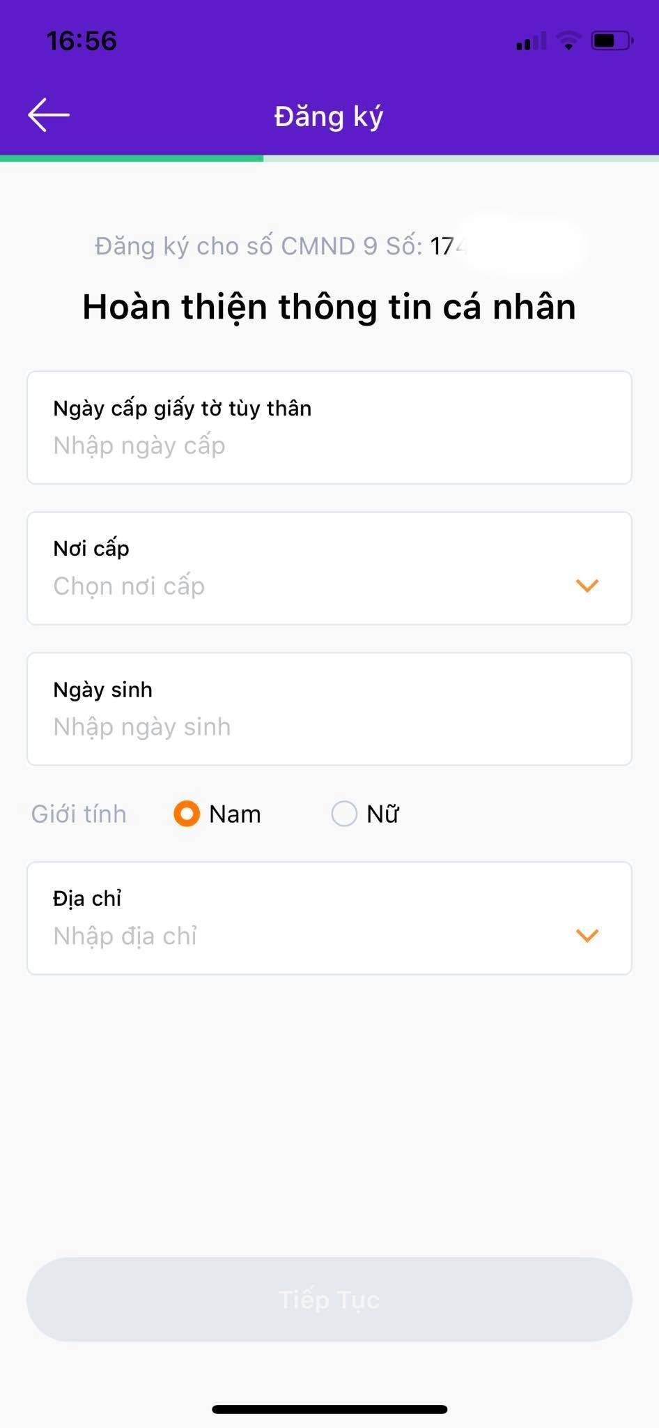 Hoàn thiện thông tin cá nhân