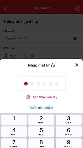 Nhập mật khẩu ứng dụng MoMo