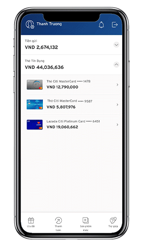 Danh sách thẻ Citibank trên hệ thống 