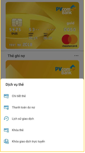 Chọn tính năng khóa thẻ 