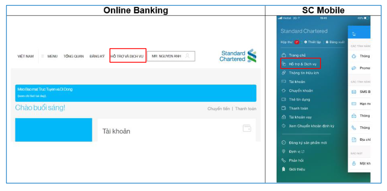 Tại màn hình chọn hỗ trợ và dịch vụ