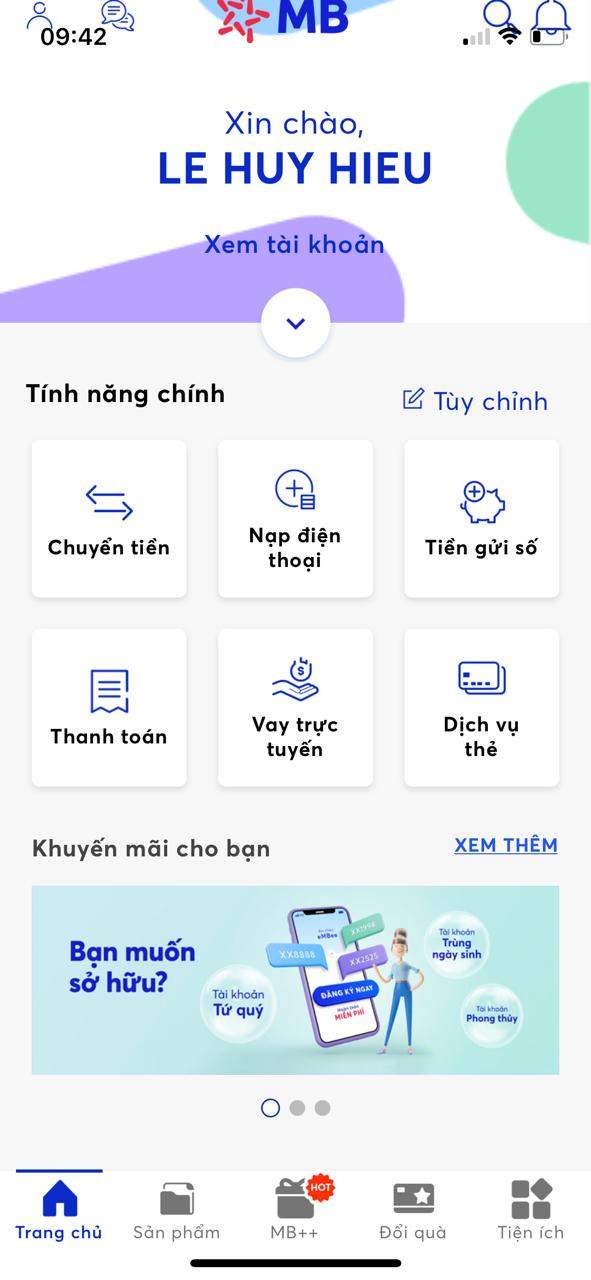 Nhấn vào mục dịch vụ thẻ trên app