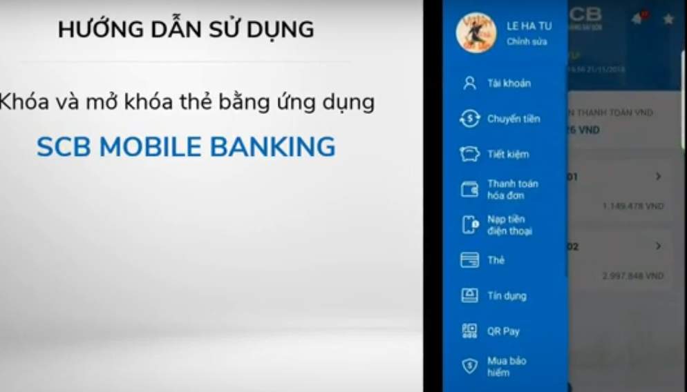 Nhấn vào mục thẻ để khóa thẻ SCB