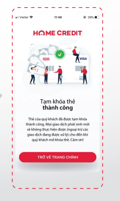 Màn hình thông báo khóa thẻ thành công 