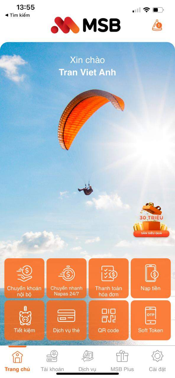 Tại trang chủ nhấn vào mục dịch vụ thẻ