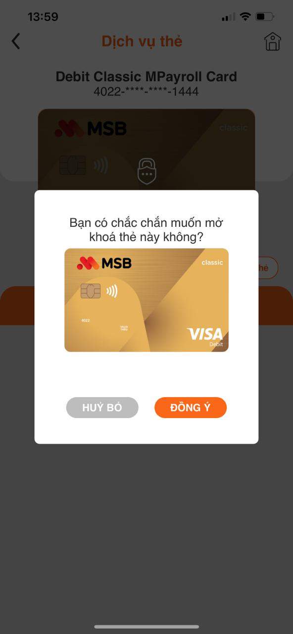 Xác nhận lại thông tin giao dịch khóa thẻ