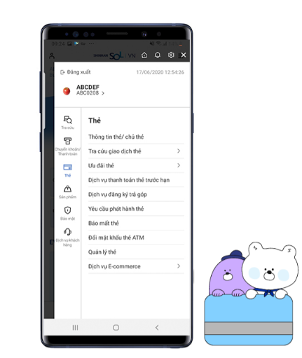 Nhập vào mục Thẻ để báo mất thẻ 