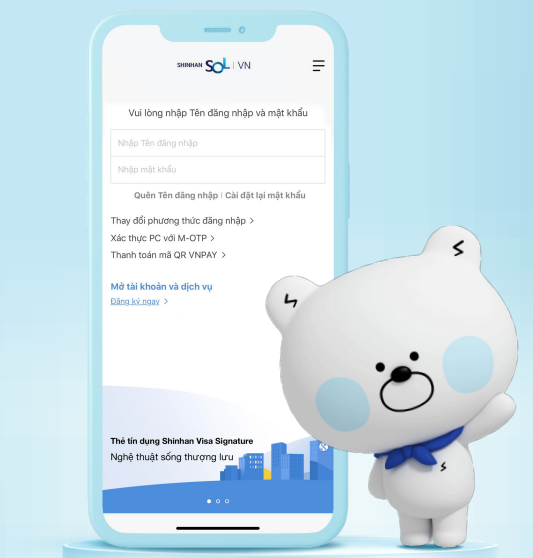 Đăng nhập vào app Shinhan bank trên điện thoại 