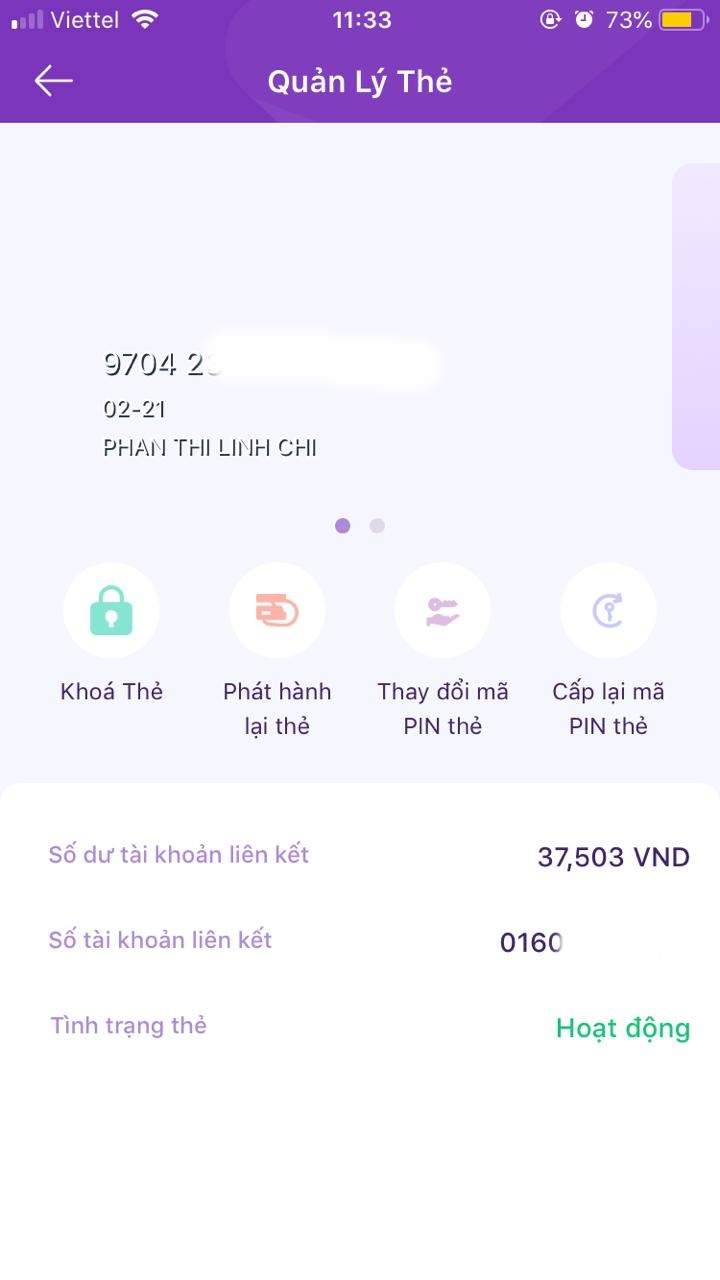 Chọn tính năng khóa thẻ trên hệ thống 