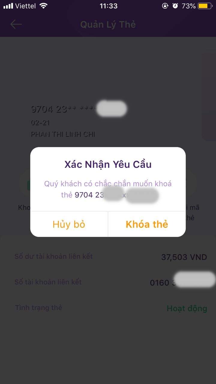 Xác nhận thông tin khóa thẻ TPBank 