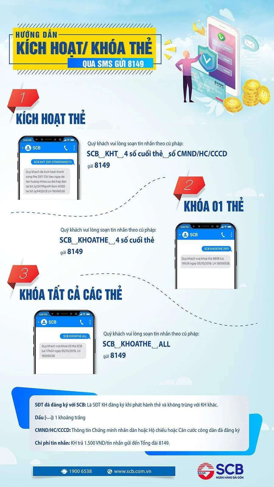 Khóa thẻ tín dụng SCB qua tin nhắn 