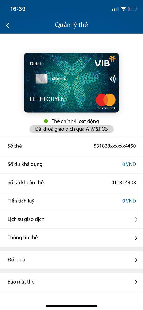 Nhấn chọn vào Bảo mật thẻ 